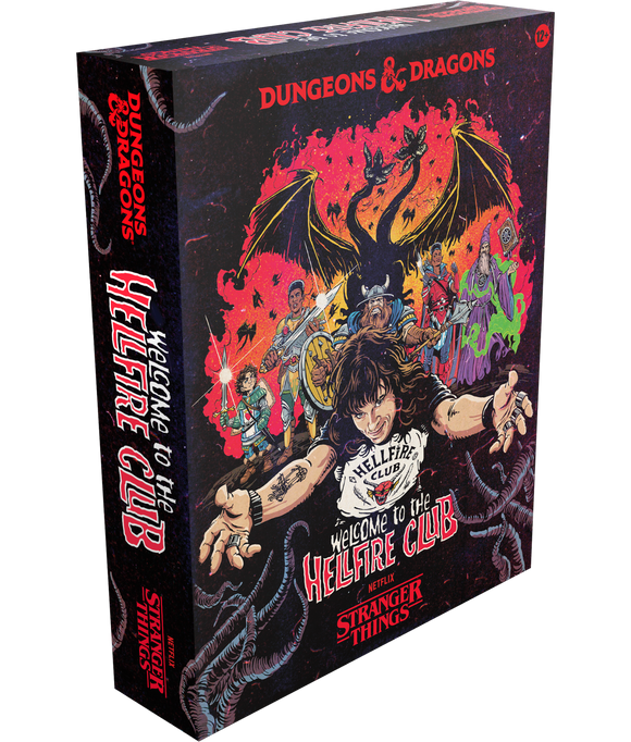 Dungeons & Dragons box featuring artwork from 'Stranger Things' with a character and dragon on a dark background.