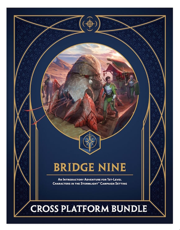 Cover of 'Bridge Nine' cross platform bundle with characters and landscape illustration on a blue background.