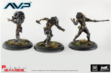 Three Predator miniatures from Prodos Games with AVP logo on a white background