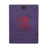Purple pouch with red bird design on a white background
