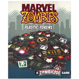 Marvel Zombies plastic tokens packaging with cityscape background