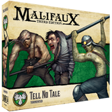 Malifaux Third Edition game box with three characters on a green background