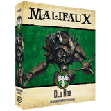 Malifaux game box featuring a character with mechanical parts on a green background