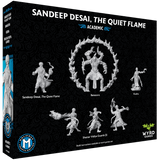 Box for 'Sandeep Desai, The Quiet Flame' with character illustrations and Wyrd Games logo.