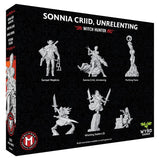 Box of Sonnia Criid, Unrelenting Witch Hunter with character illustrations on a black background