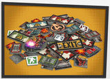 A collection of Marvel Zombies plastic tokens designed for a board game, featuring various character and object icons.