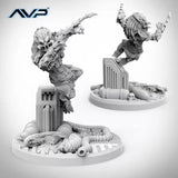 Two gray alien figures on a white background with 'AVP' logo.